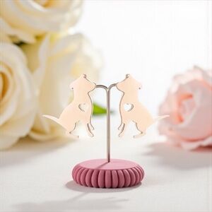 Cute Rose Gold Dog Stud Earrings With A Heart Cutout